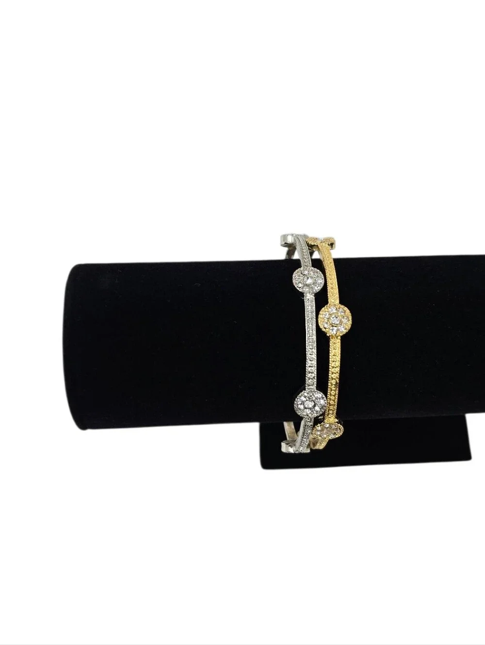 Gold And Silver Tone Rhinestone Set Of Two Mixed Metal Bangles Bracelets